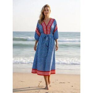 J Crew Beachwear Floral Bandanna Print Midi Dress Coverup Size Medium